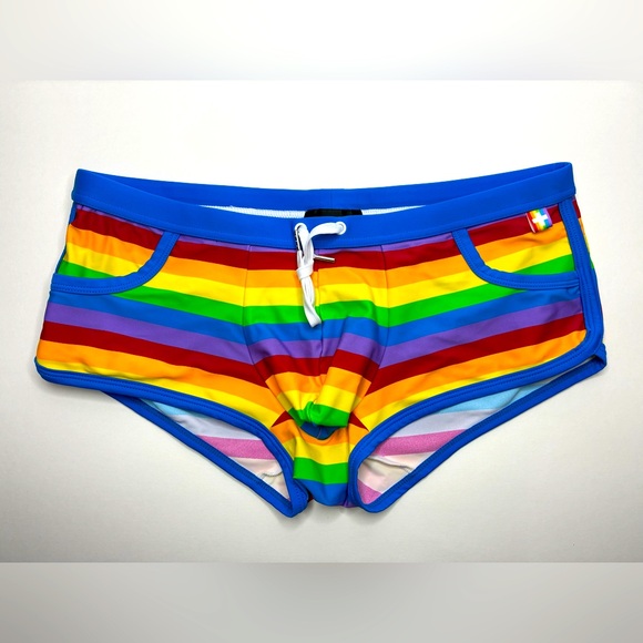 Andrew Christian Rainbow Pride Striped Swim Brief Trunks - Picture 1 of 4